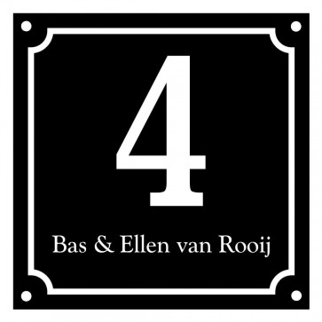Emaille naambord 15 x 15 cm gebold zwart