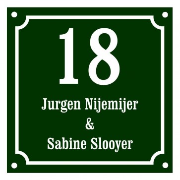 Emaille naambord 15 x 15 cm gebold groen
