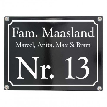 Emaille naambord 20 x 15 cm gebold zwart