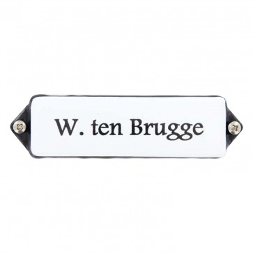 Emaille naamplaatje 12 x 3 cm wit met oor