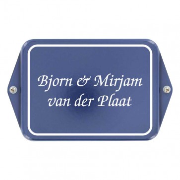 Emaille naamplaat 20 x 12 cm blauw-ivoor met oor