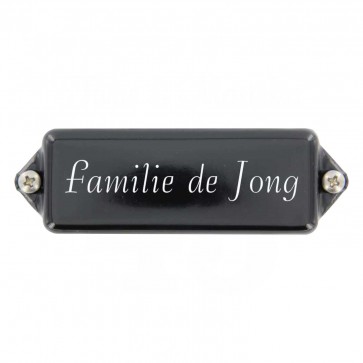 Emaille naamplaatje 9,5 x 3 cm zwart met oor