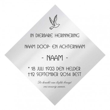 Gedenkbord RVS 21 x 21 cm