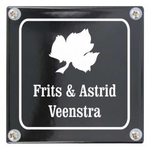 Emaille naambord 10 x 10 cm gebold zwart