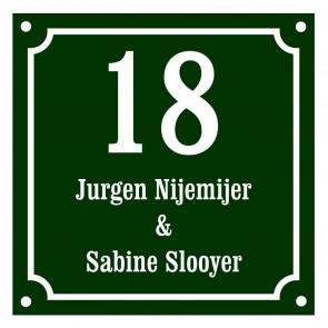 Emaille naambord 15 x 15 cm gebold groen