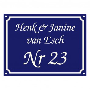 Emaille naambord 20 x 15 cm gebold blauw