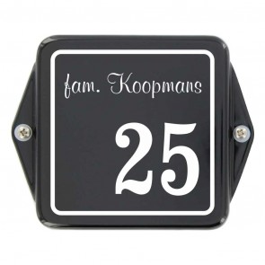 Emaille naamplaat 12 x 10 cm zwart met oor