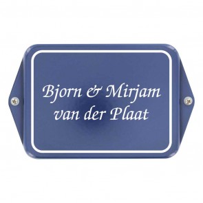 Emaille naamplaat 20 x 12 cm blauw-ivoor met oor
