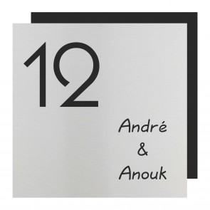 RVS + plexiglas naambord 16 x 16 cm