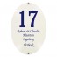 Emaille naambord ovaal 11 x 16 cm ivoor-blauw gebold