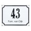 Emaille naambord 20 x 15 cm gebold wit