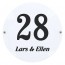 Emaille naambord rond 16 cm wit gebold