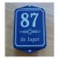 Emaille naambord 12 x 20 cm blauw-ivoor met oor